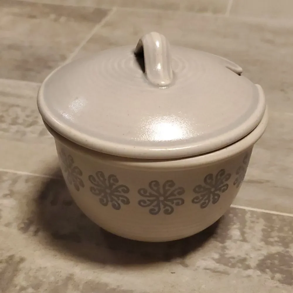 EUC Small Pottery Stamped Design Sugar Dish